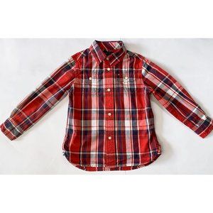 TOMMY HILFIGER Boy’s Size XS (4-5) Red Plaid Casual Shirt Long Sleeves
